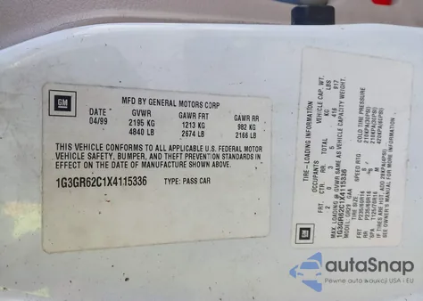 1999 Oldsmobile Aurora z USA, uszkodzony, nr VIN 1G3GR62C1X4115336